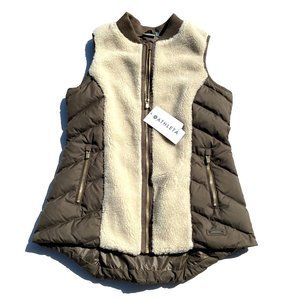 NWT Athleta Responsible Down Tundra vest with faux shearling, size small.